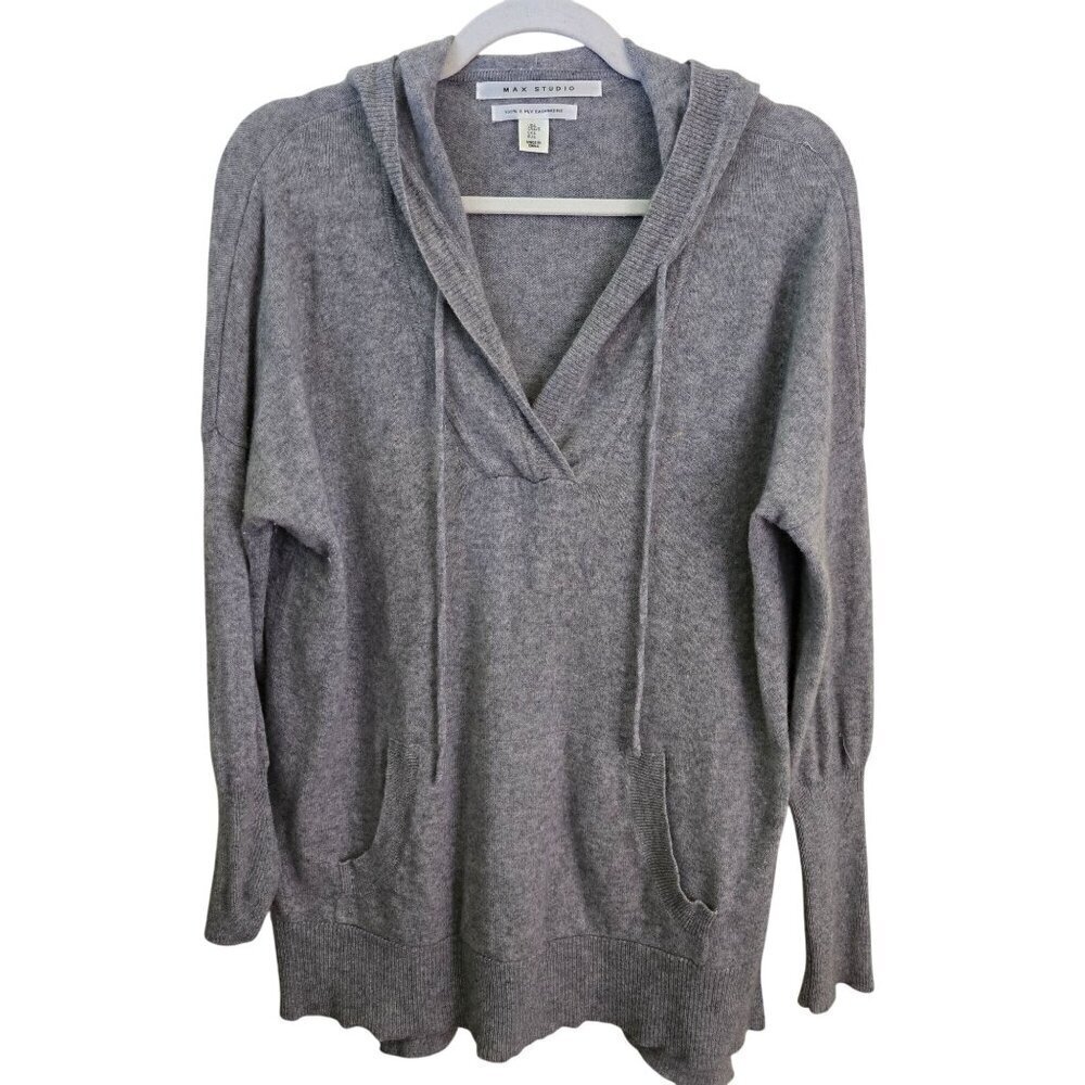 Max Studio 100% Cashmere Hooded Sweater Size L
